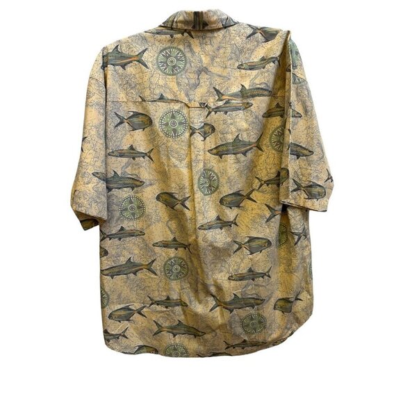Columbia Fishing Print Shirt Button Up Short Sleeve Outdoor Camp Shirt sz L - Picture 7 of 8